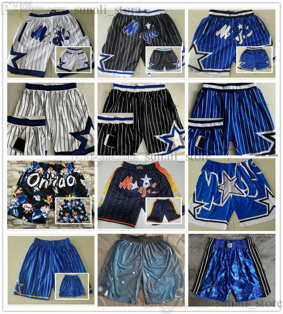 

2022 Orlando''Magic''Men Retro Basketball Shorts With Pockets Zipper Sweatpants Blue Black White Pants Penny Hardaway Mo Bamba