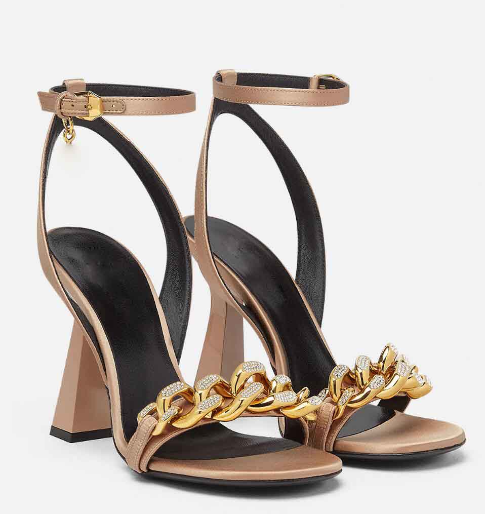 

Elegant Brand Women Medusas Sandals Shoes High Block Heel Chunky Chain High Heels Lady Sandalias Dress Bridal Wedding EU35-43 Original Box