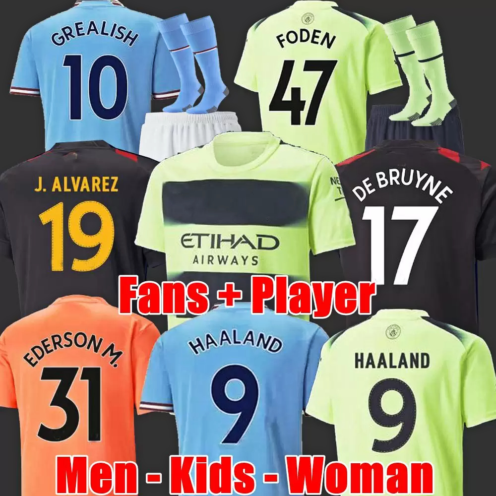 

HAALAND soccer jersey 22 23 DE BRUYNE PHILLIPS MANS CITIES GREALISH MAHREZ MANCHESTERS FODEN 2022 2023 football shirt uniforms men kids kit sets ALVAREZ 1129, Home woman
