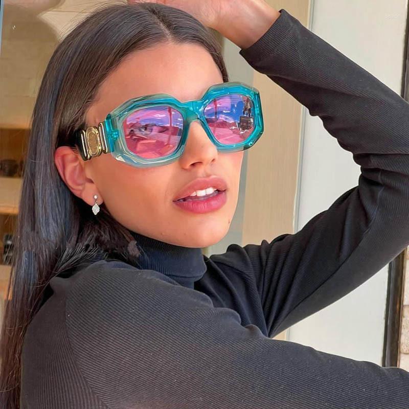 

Sunglasses Brand Design Square Lady Blue Pink Shades Vintage Wide Frame Sun Glasses For Women Tinted UV400