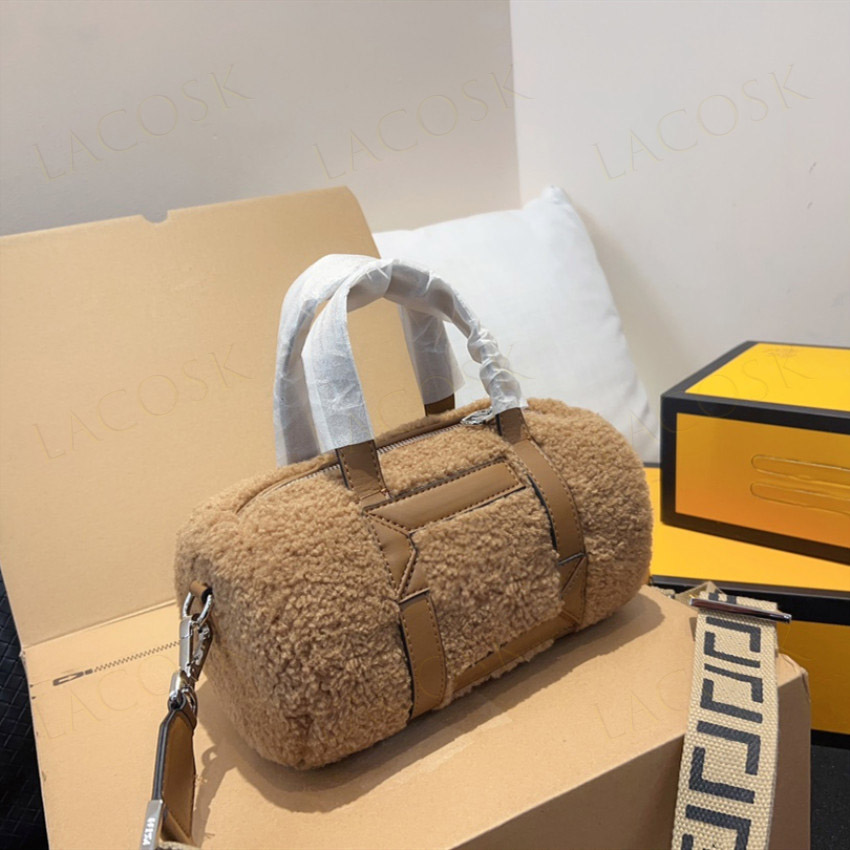 Sacs à bandoulière en laine d'agneau chaud pour femmes, sacs à main de qualité, fourre-tout Vintage Boston, sangle en toile avec lettre