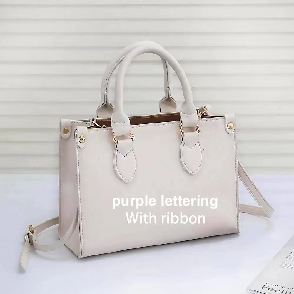 

Designer Women Bag Monograms GM MM Bags PU Genuine Leather luxury louiseity Handbag viutonity Purse Tote Shoulder Crossbody Female Backpack Lvs ON THE GO, Leather white-purple letters