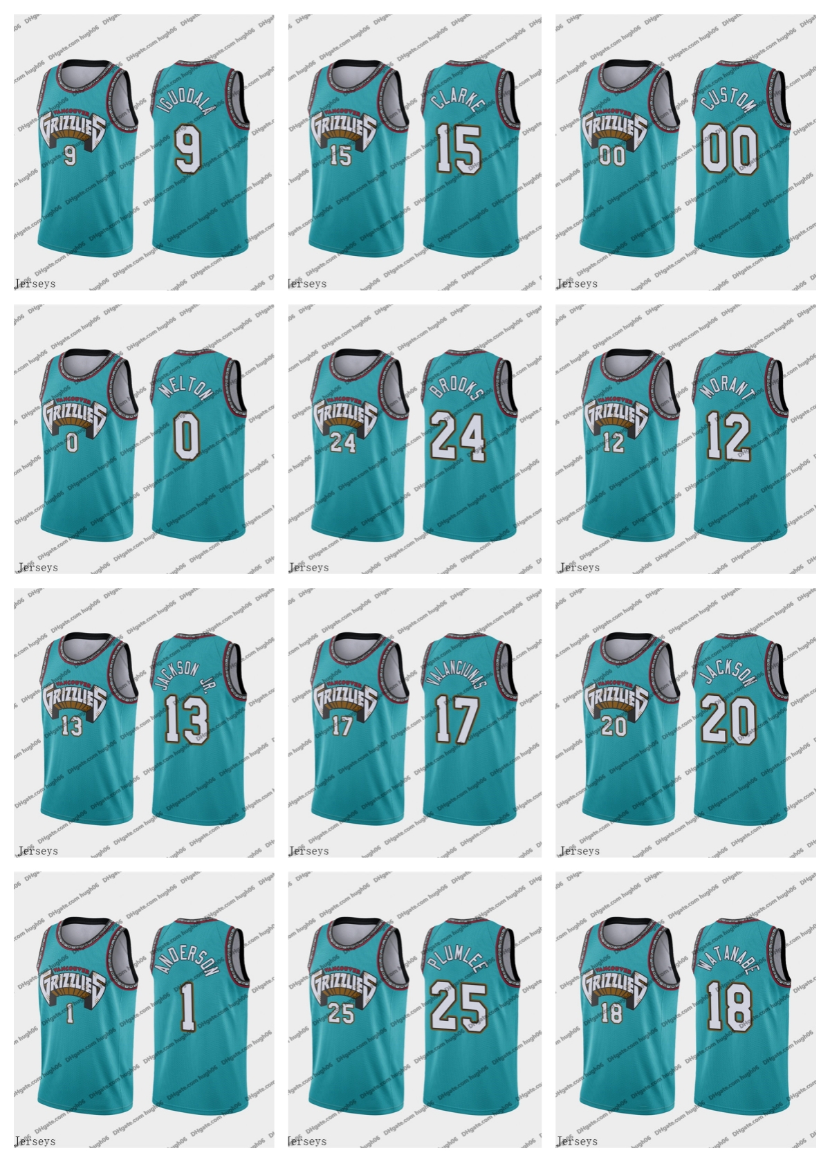 

Memphis''Grizzlies''Men Jersey 12 Morant 13 Jackson Jr. 15 Clarke 11 Conley 9 Iguodala 0 Melton 24 Brooks Ja Jaren Mike Classics Teal''NBA''Basketball Jerseys