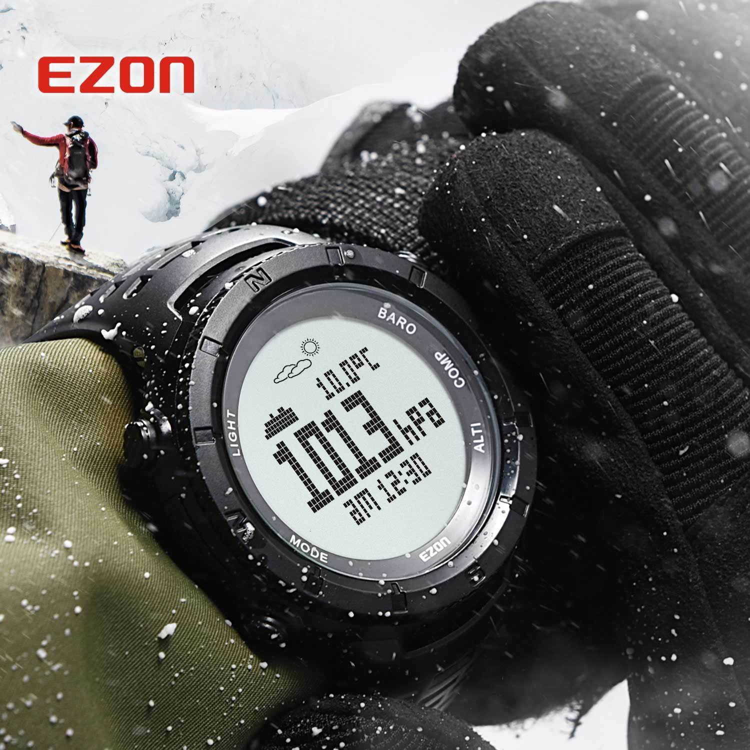 

Wristwatches EZON H001H13 Professional Climbing Hiking Altimeter Barometer Compass Men Digital Sports Watch 50M Waterproof 221129, Black