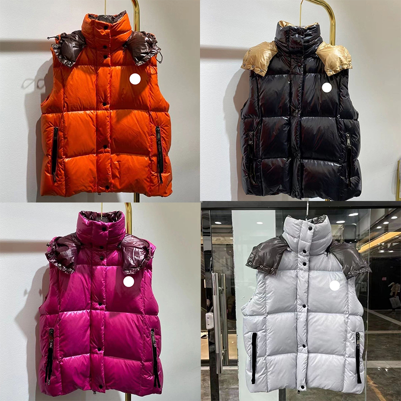 

Maya Designer Womens Vests Embroidered Badge Women Stand Collar Hooded Short Loose Jacket Coat Autumn Winter Thickened Warm Vest Down Coat, Sold out 4