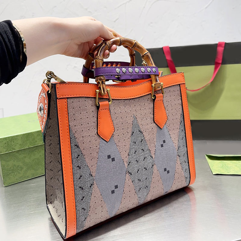 

Bamboo Handbags Fashion Shoulder Bag Large Capacity Shopping Tote Bags Canvas Leather Letter Printing Metal Hardware Removable Strap Travel Totes Crossbody Purse, Brown