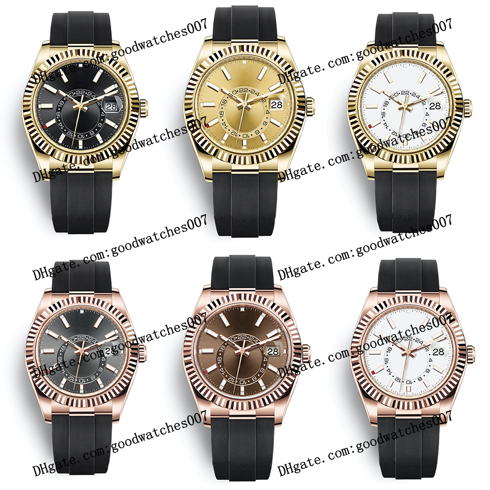 

6 Model Highquality watch 2813 sports automatic machine 326235 wristwatch 42mm black dial 18k rose gold rubber strap white black chocolate gold men's watches, M326235-0005