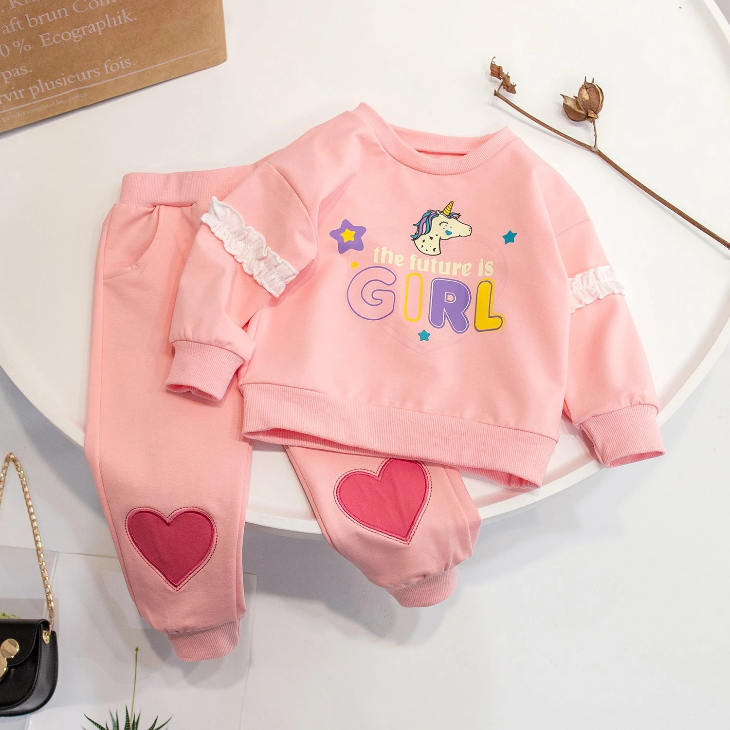 2023 Real Roupas Infantis Children's Garment Spring And Autumn New Girl Pure Cotton Printing Three-piece Child Suit 0-4y