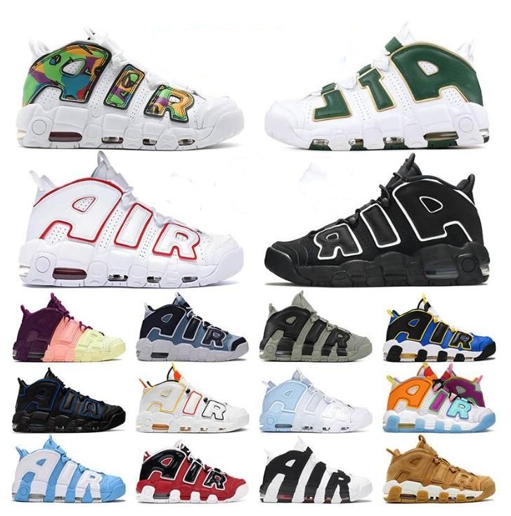 

Basketball Shoes Men Women Trainers Sneakers More Uptempos 96 Air Total Max Scottie Pippen White Varsity Red Green Multi-Color Black Bulls, 19