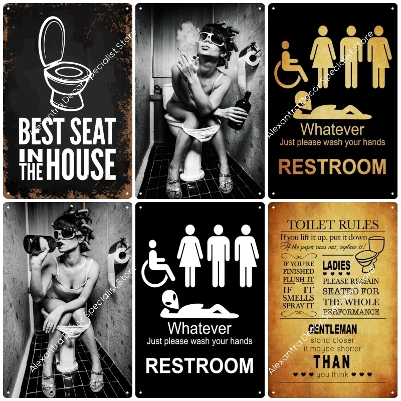 Super rare❗️2vintage l toilet signs Vintage Funny Toilet Metal Tin Sign WC Lavatory From Sherry168