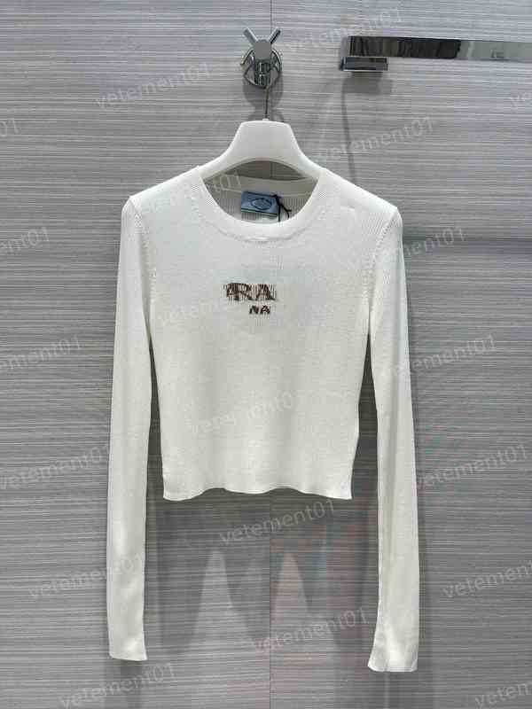 

Luxury Womens Sweaters High Quality P..da 2022 Early Fall Slim Fit Cropped Knit Tops Long Sleeve T-Shirt Brand Designer Women Sweater, White short sleeves
