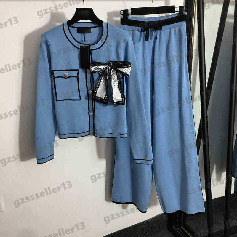 

Women Outfit Designer Tracksuits CNL Knitted Jogging Suit Crew Neck Knitted Cardigan Jackets Top And Loose Pants 2 Piece Sets 5 Colors