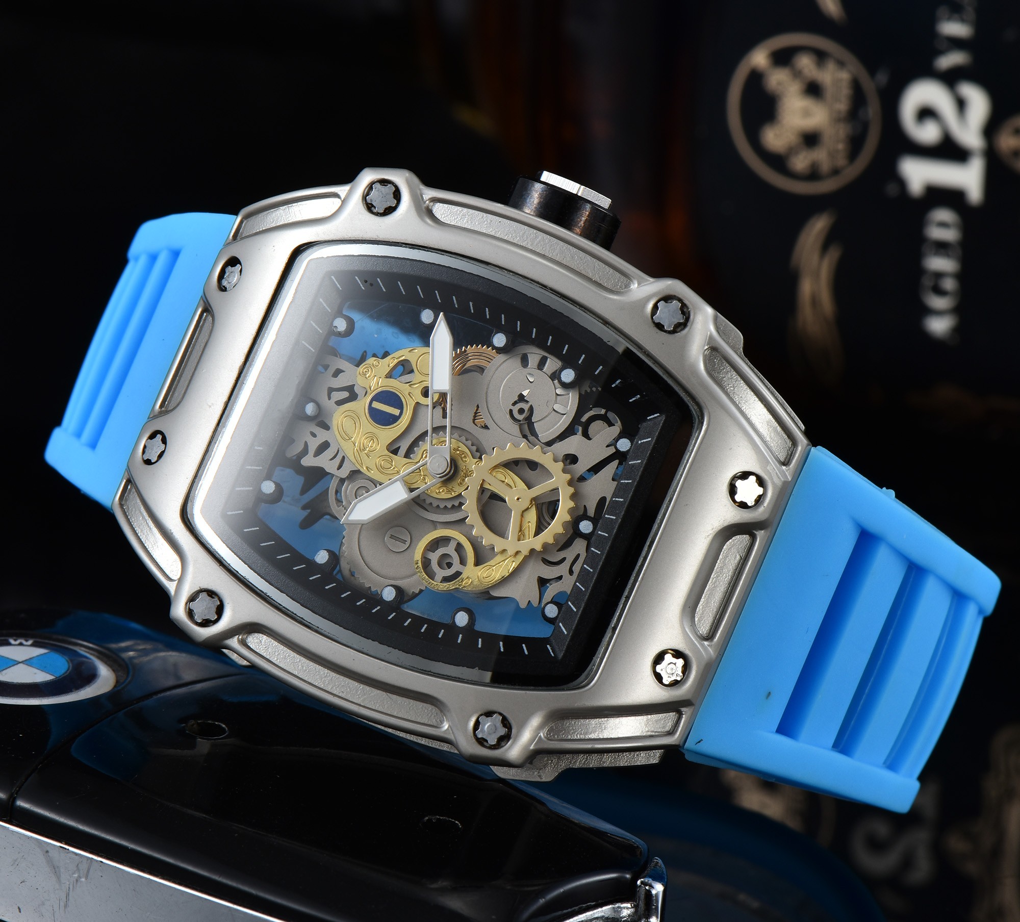

2023Luxury sports designer brand Watch 42mm quartz men's fashion silica gel band multi-color military analog clock Montel Luxury, Black