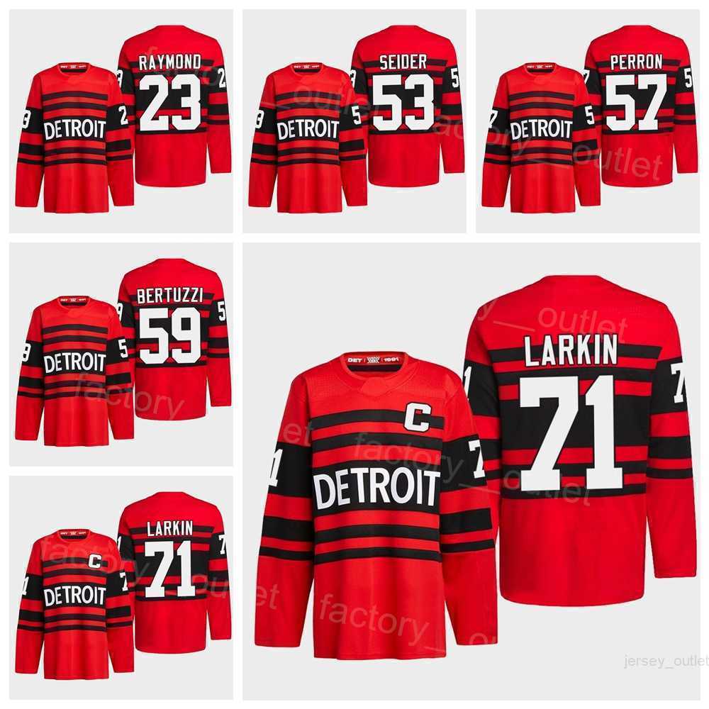

Detroit Hockey Red Wings Blank 71 Dylan Larkin Jersey 57 David Perron 23 Lucas Raymond 53 Moritz Seider 59 Tyler Bertuzzi All Stitched Red''Nhl''Shirt, White
