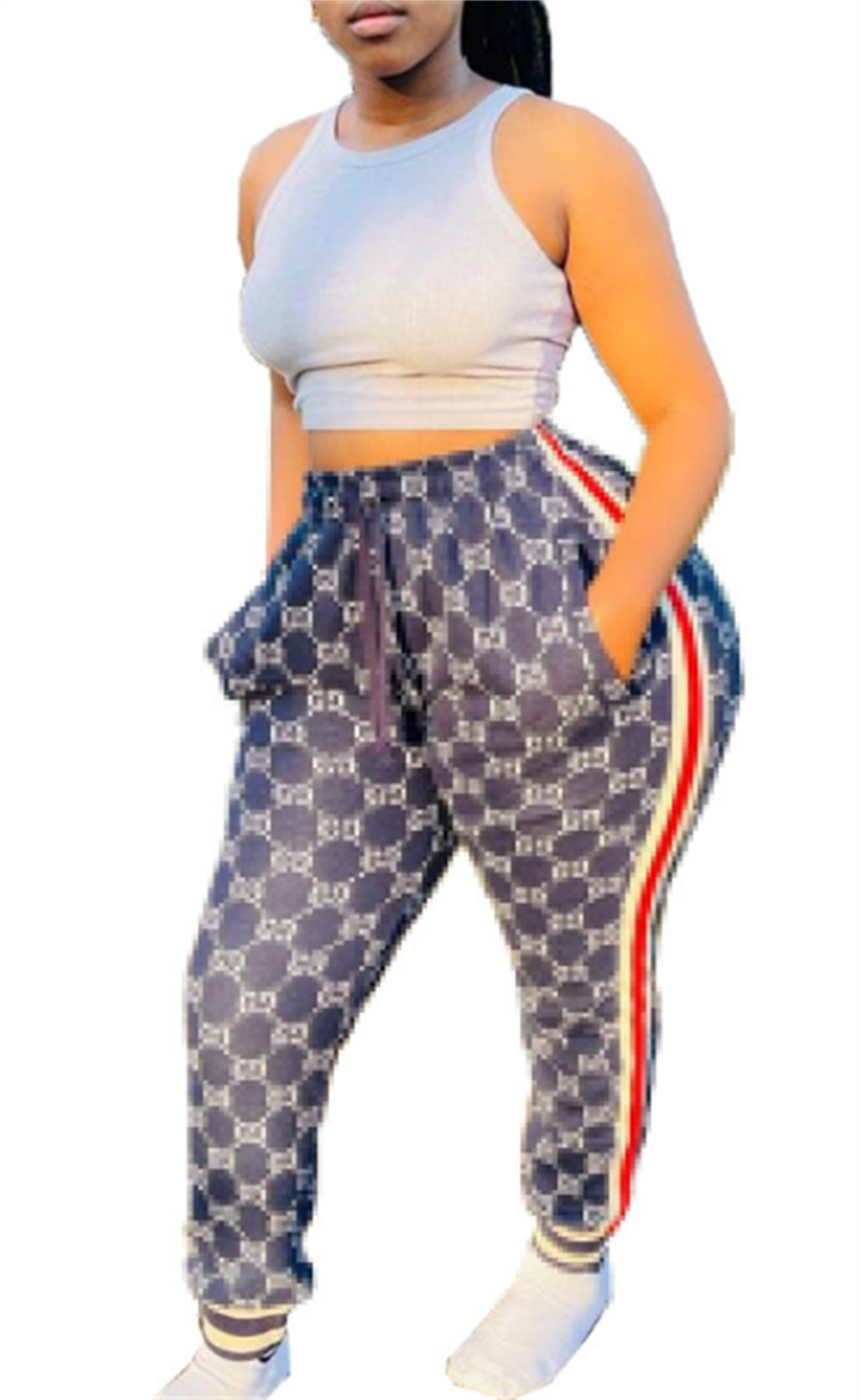 Design Pantalons pour femmes Capris Pantalons larges Mode européenne et américaine Lettres imprimées Velours Polyvalent Casual Pantalon taille ha