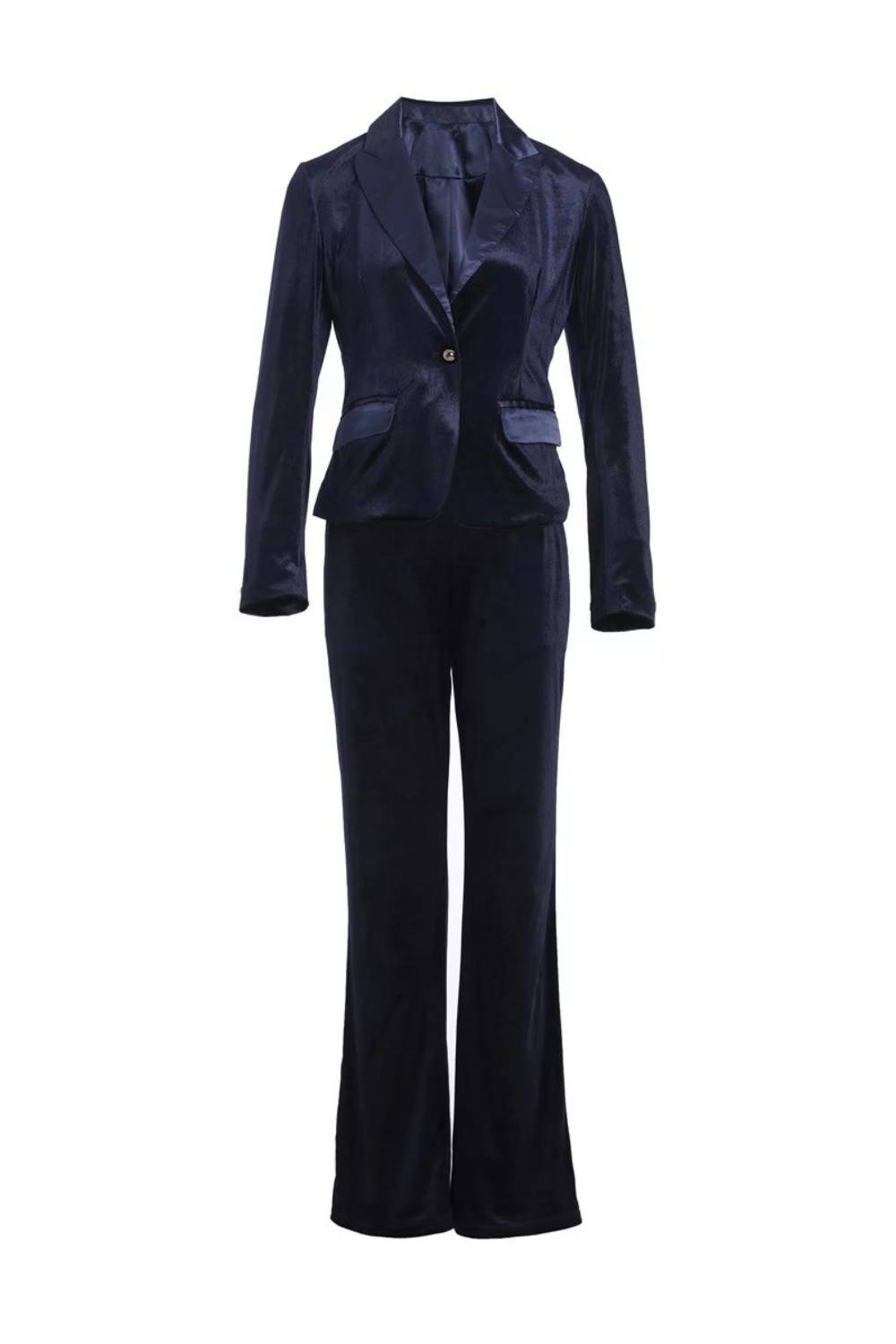 

Women's Two Piece Pants Set of high-grade dark blue fashion foreign temperament professional high-end meat covered gold velvet material for women in spring and autumn, Customize