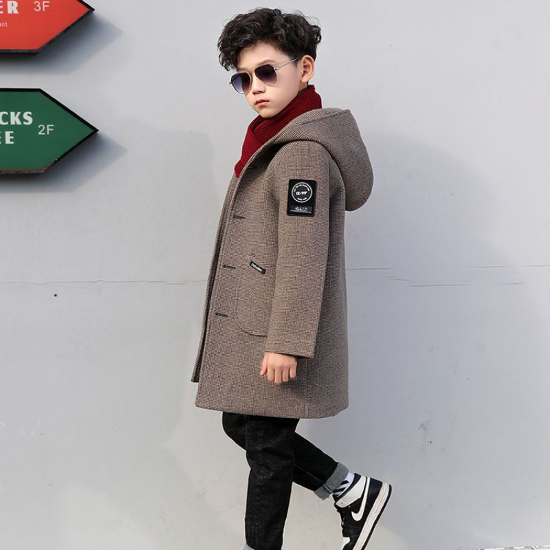 

Coat Fashion Fur Collar Woolen Coat for Boys Autumn Winter Casual Thickened Warm Outerwear Children's Clothing Korean Tops 412 Y 221129, Khaki