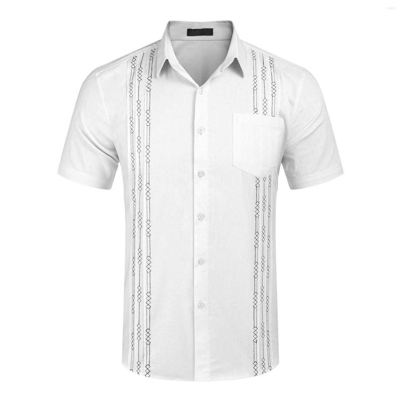 

Men's Casual Shirts Corduroy Button Up Men Men's Short Sleeve Linen Shirt Cuban Beach Tops Pocket Guayabera Long Layering, Black