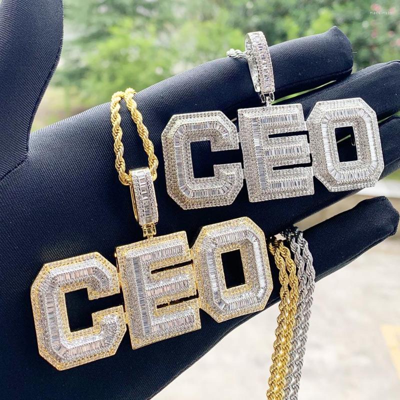 

Chains Large Big CEO Charm Pendant With 5A Full Cz Micro Pave Letter Rope Chain Necklace For Men Boy Friend Hip Hop Jewelry