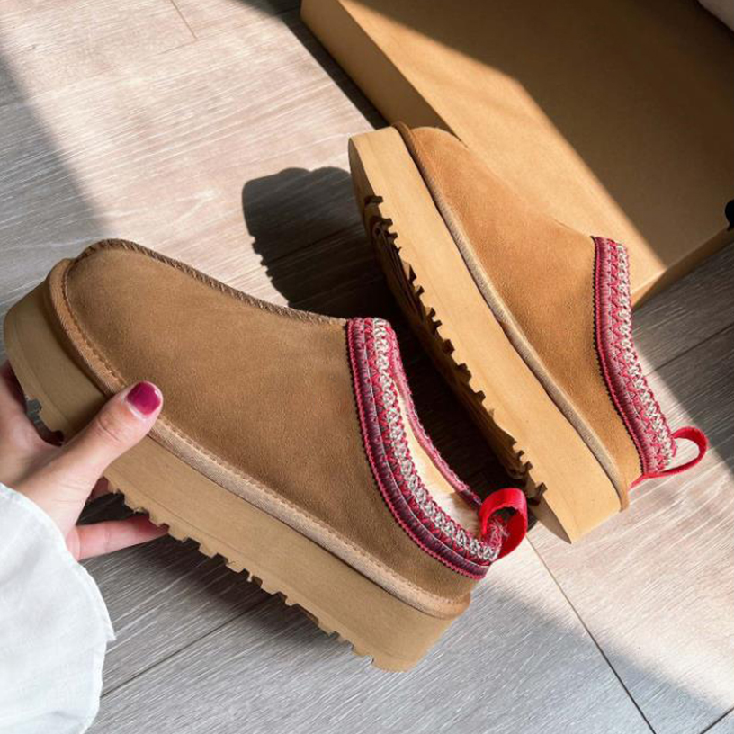 

Australia Slippers shoes Tazz Suede Shearling platform chestnut women slides warm platform fashion sandals designer Sheepskin Ankle bootes sneakers, Shoe box