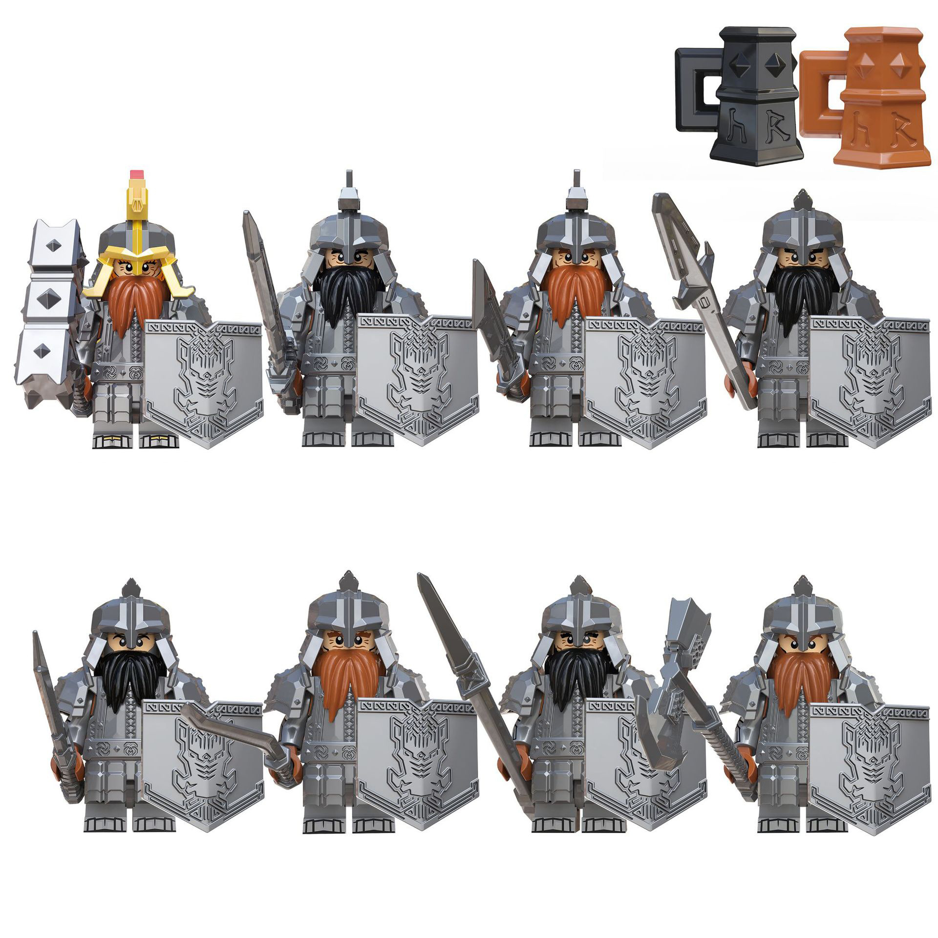 

KT1040 Plastic Building Blocks Ancient Soldier Medieval Guard Minifigs The Lord of Rings Great Soldier Dwarf Dain Ironfoot Warrior Guards Mini Toy Figures