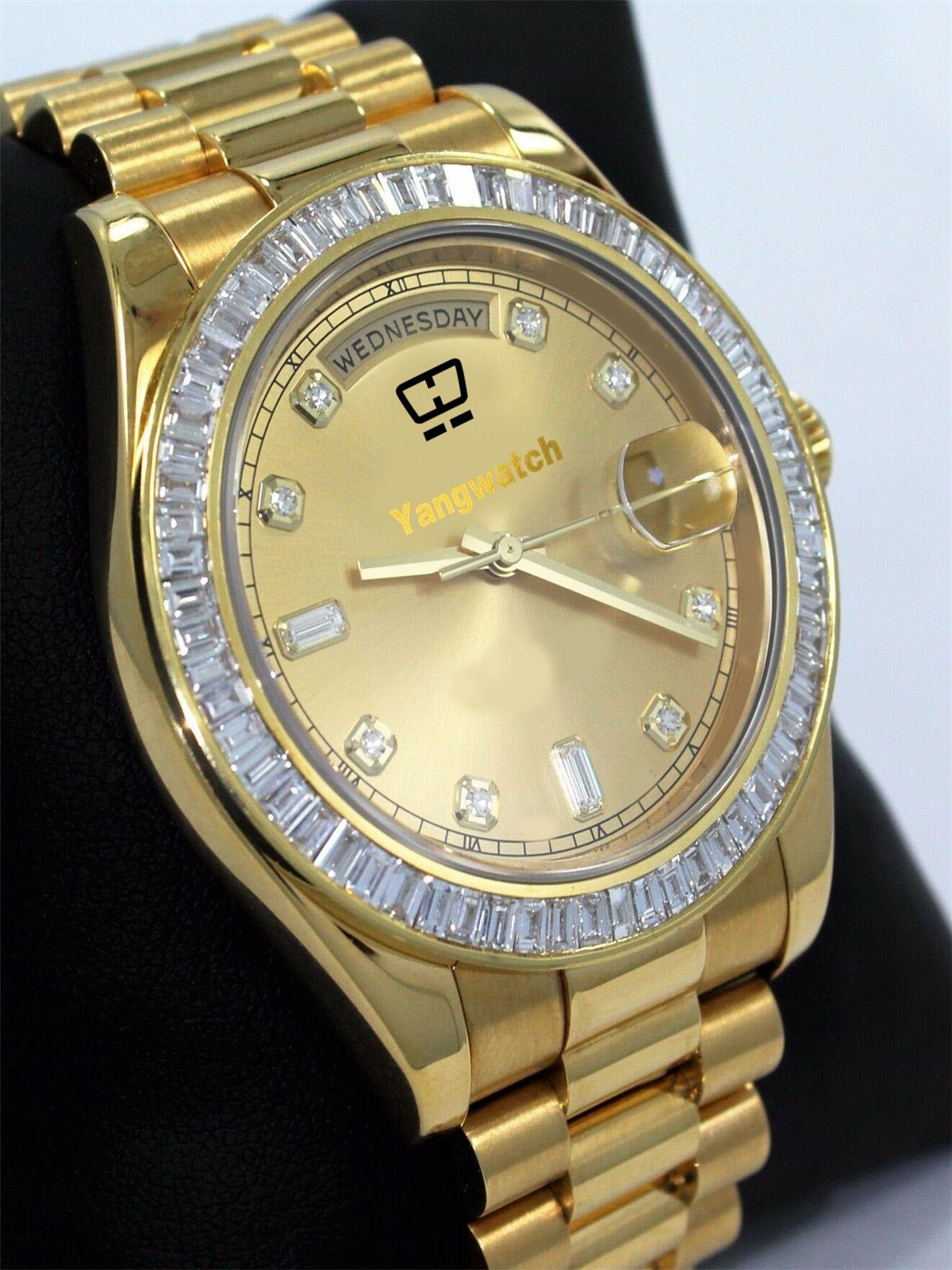 

Luxury 18K Mens watch Yellow Gold Day-Date II 40MM Presidential Diamond Watch Automatic Wristwatch
