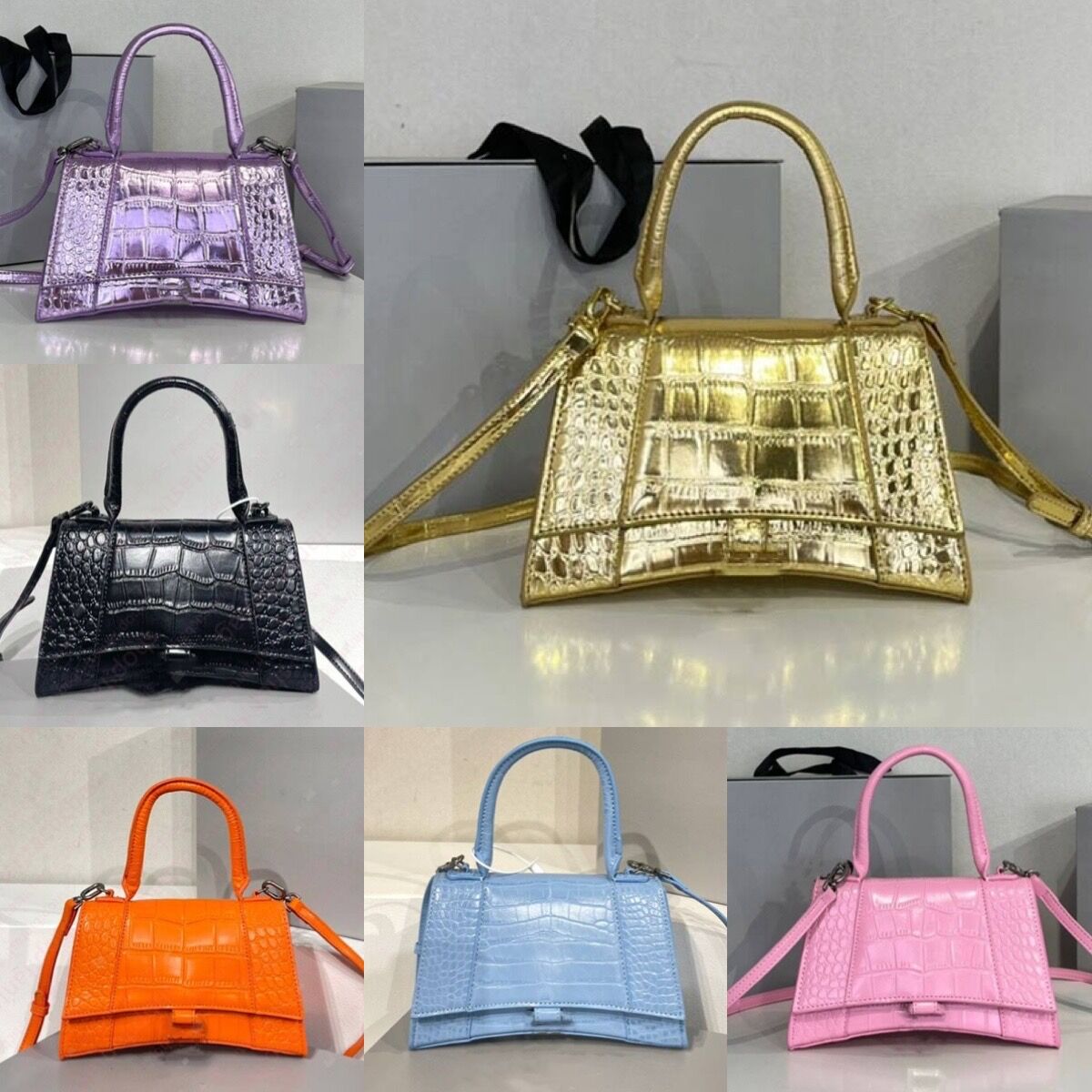 

Cross body Fashion Designer bags Small Crocodile leather hourglass totes Women Handbags shopping Purses wallet Luxury PU leather with letter B logo, Other