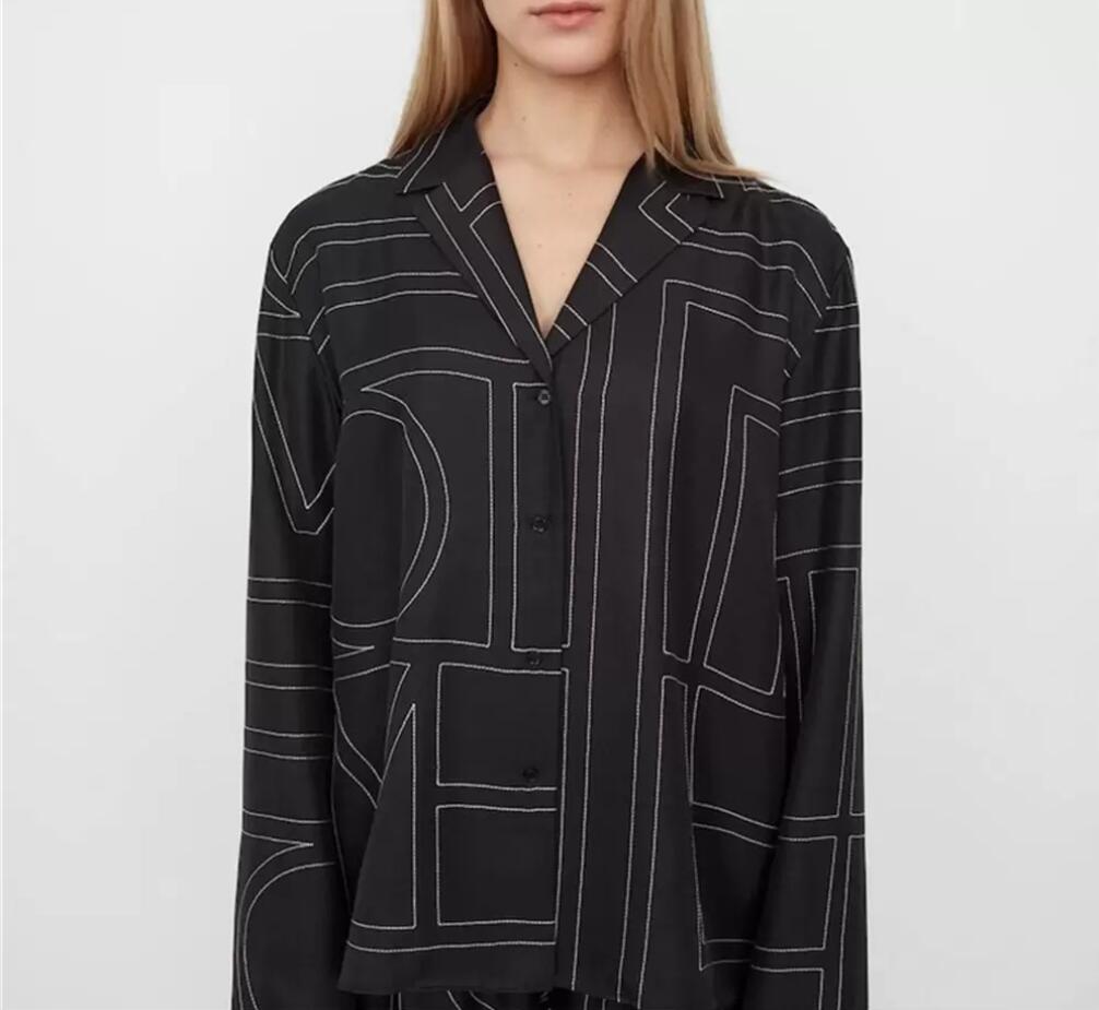 

Toteme Shirt Spring Fall Summer Women Blouse 100% Silk Logo Embroidery Nighty Pajamas Oversize Casual Style, Customize