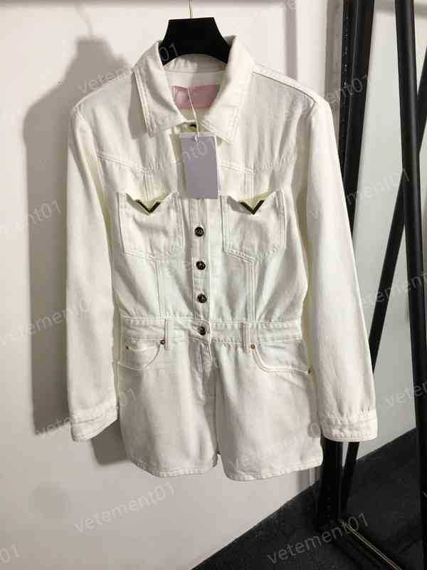 

Womens Designer Jumpsuits V..no New V Letter Metal Button Long Sleeve Denim Jumpsuit Women Luxury High Quality Casual Jumpsuit