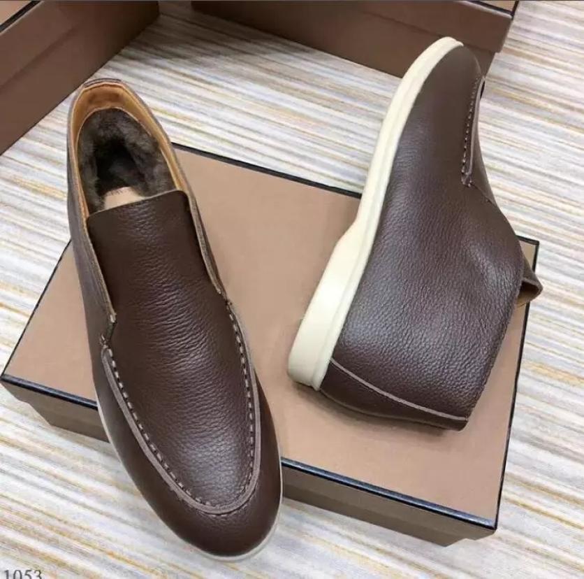 

Genuine leather Mens womens Winter Fur dress casual Shoes loro lp designer open walk flats Mocassin Plus Size 45 465079032