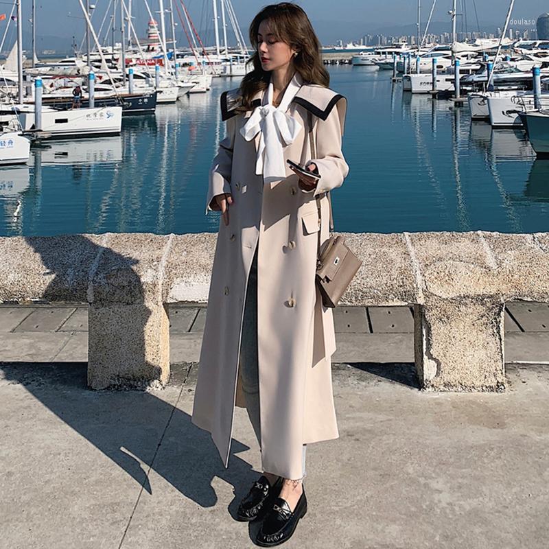 Women&#039;s Trench Coats Women Windbreaker Spring Autumn Section Long Big Size Elegant Ladies Jacket Loose Navy Collar Quality Cotton Coat-image-824053207