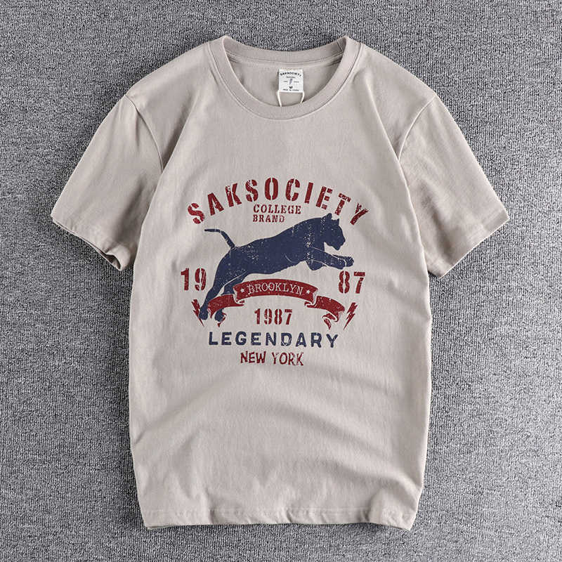 

Men's T-Shirts 2022 Summer American Retro Short-sleeved O-neck Printed T-shirt Men's Fashion Simple Cotton Washed Old Loose Casual Tops T221130, Gray