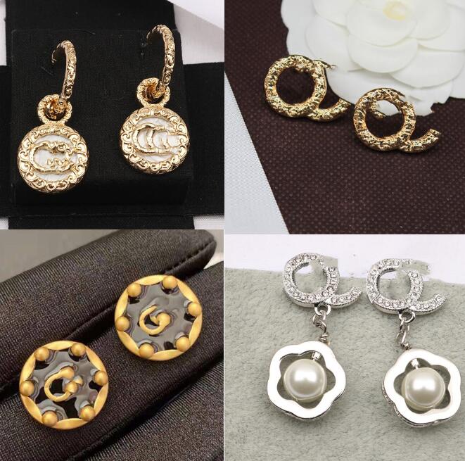 20style Brand Designers Letters Stud Luxury 925 Silver Geometric 18K Gold Plated Women Round Crystal Rhinestone Pearl Earring Wedding Party Jewel