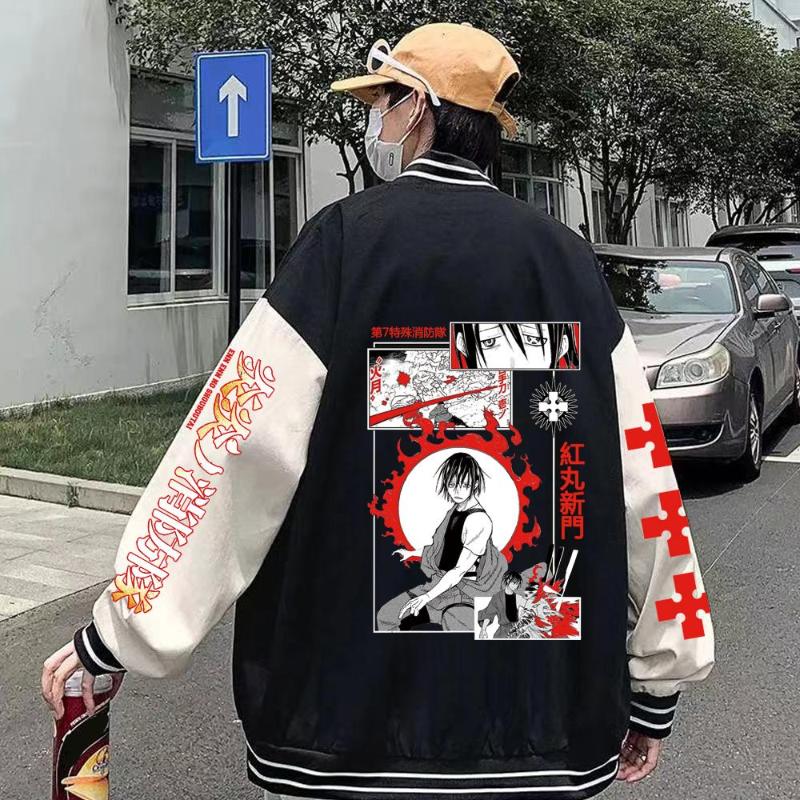 

Men's Hoodies Men Women Baseball Coats Varsity Jacket Fire Force Anime Black Man Harajuku Clothes