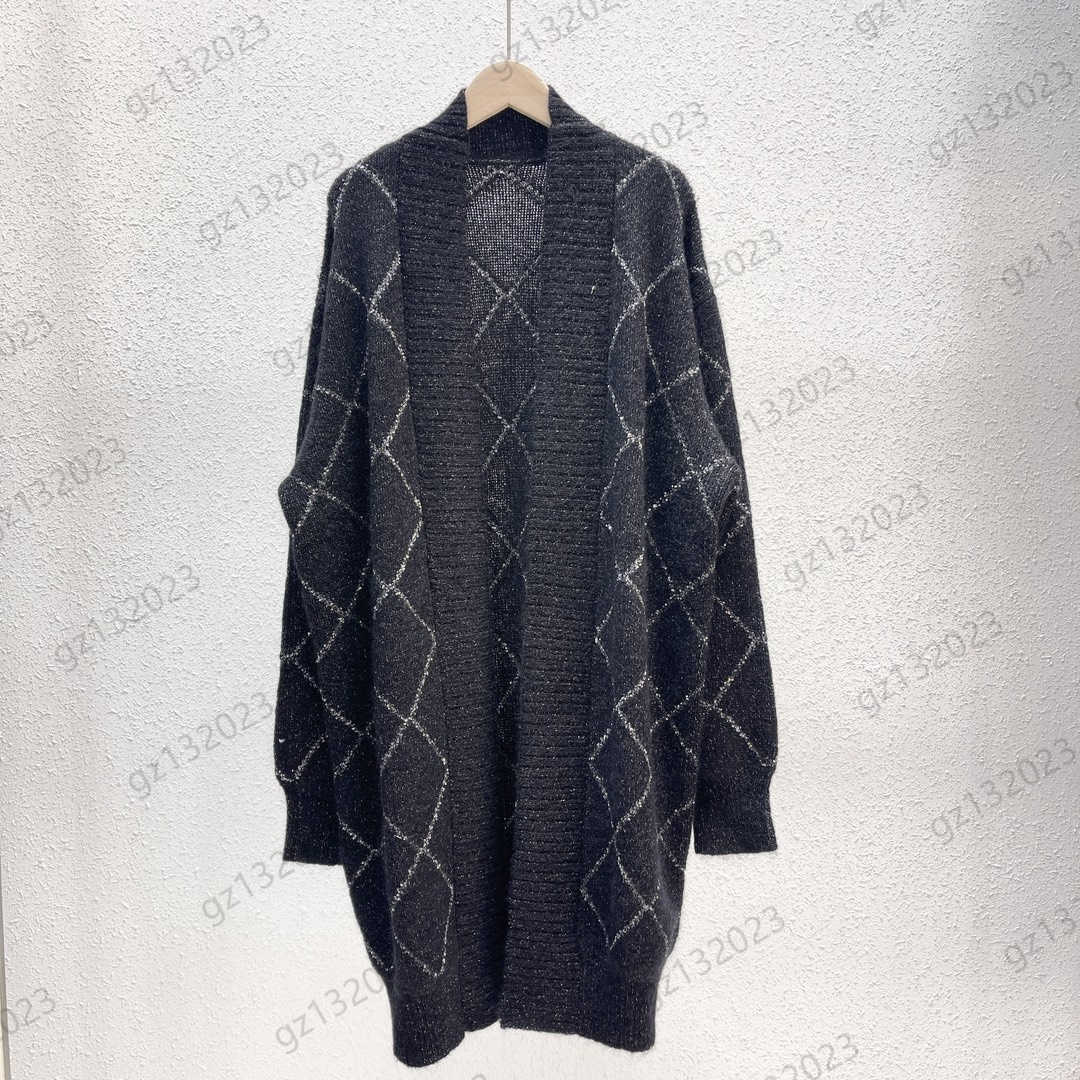 

Cardigan Womens Sweater Diamond Check Printing Thread Edge Knit Cardigans Standard Soft Warm Long Knitwear Fashion Designer Women Clothes 2 Colors