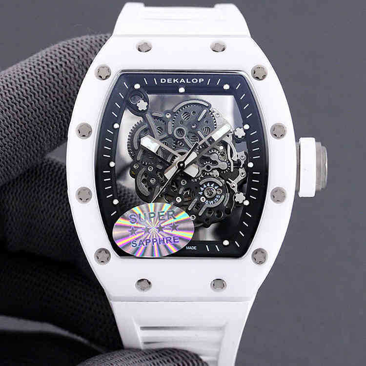

Mens Mechanical Watch Minority Ceramic Female White Sapphire Hollowed Out Full-automatic Swiss Movement Wristwatches, White ceramic red