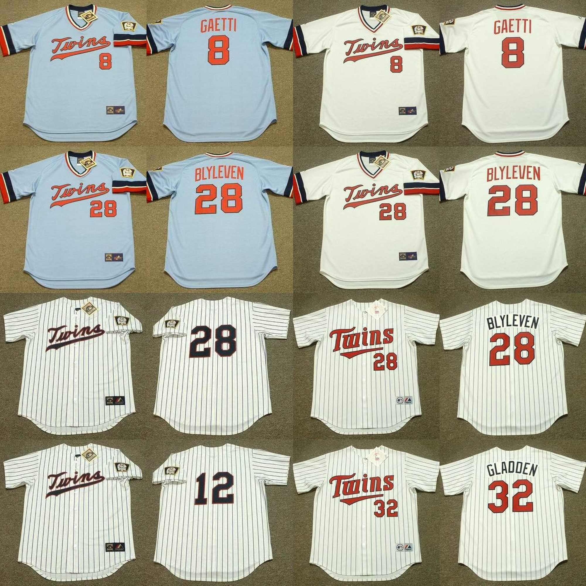 

8 GARY GAETTI 28 BERT BLYLEVEN 12 CESAR TOVAR 32 DAN GLADDEN Baseball Jersey