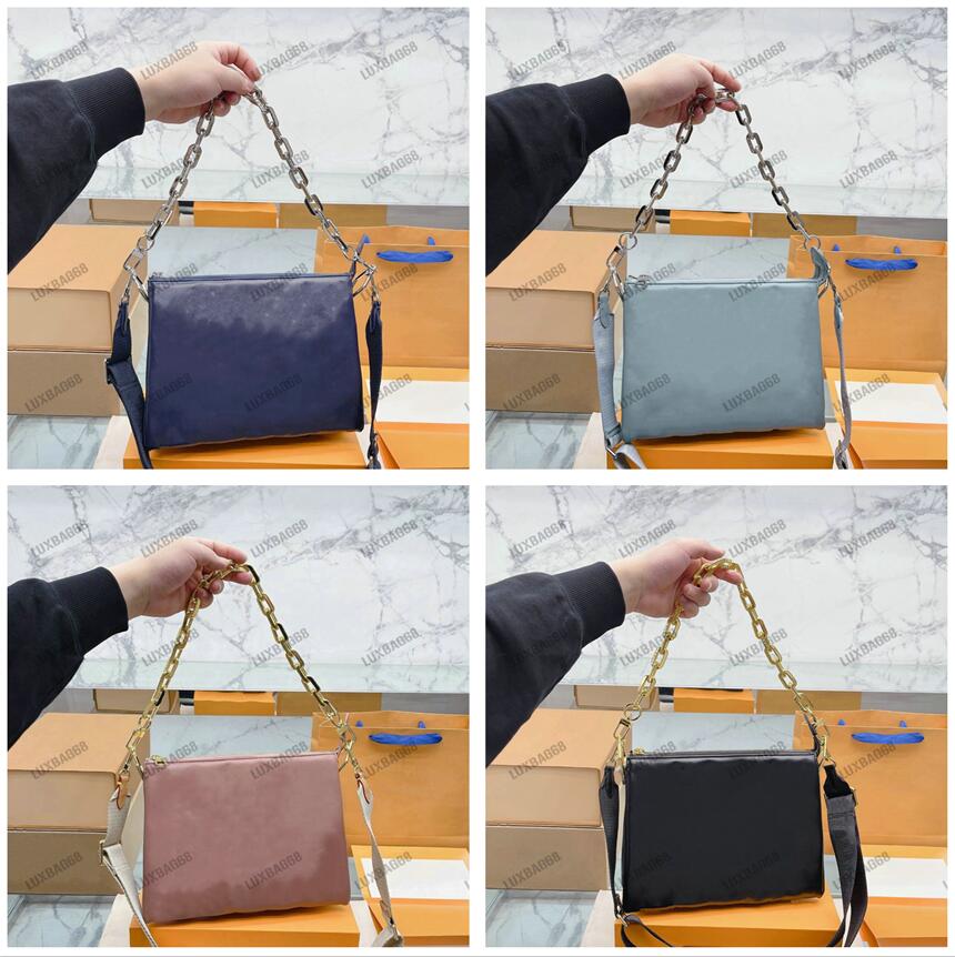 

Coussin PM Monograms Embossed Puffer Shoulder Bag with Chunky Gold Sliver Color Chain Handbag Luxurys Designer Chain-Link Handle Bags For Women, #01