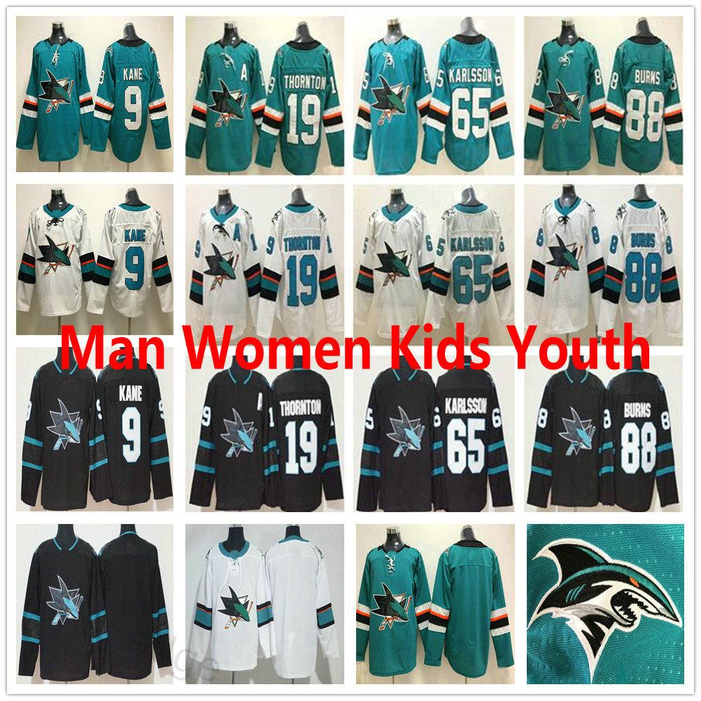 

Men Women Kids San Jose Sharks Ice Hockey Jerseys #9 Evander Kane 19 Joe Thornton 39 Logan Couture 88 Brent Burns 65 Erik Karlsson Jersey, Black men size s-xxxl