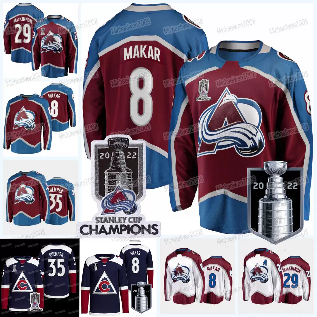 

Avalanche Cale Makar 2022 Stanley Cup Champions Jersey Colorado Nazem Kadri Nathan MacKinnon Rantanen Gabriel Landeskog Erik Johnson Burakov, Men (with patch)