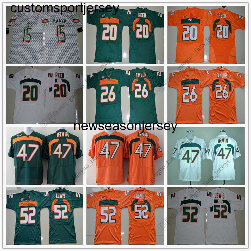 Maillot de football NCAA Hurricanes Brad Kaaya Ed Reed Sean Taylor Michael Irvin Ray Lewis S-XXL