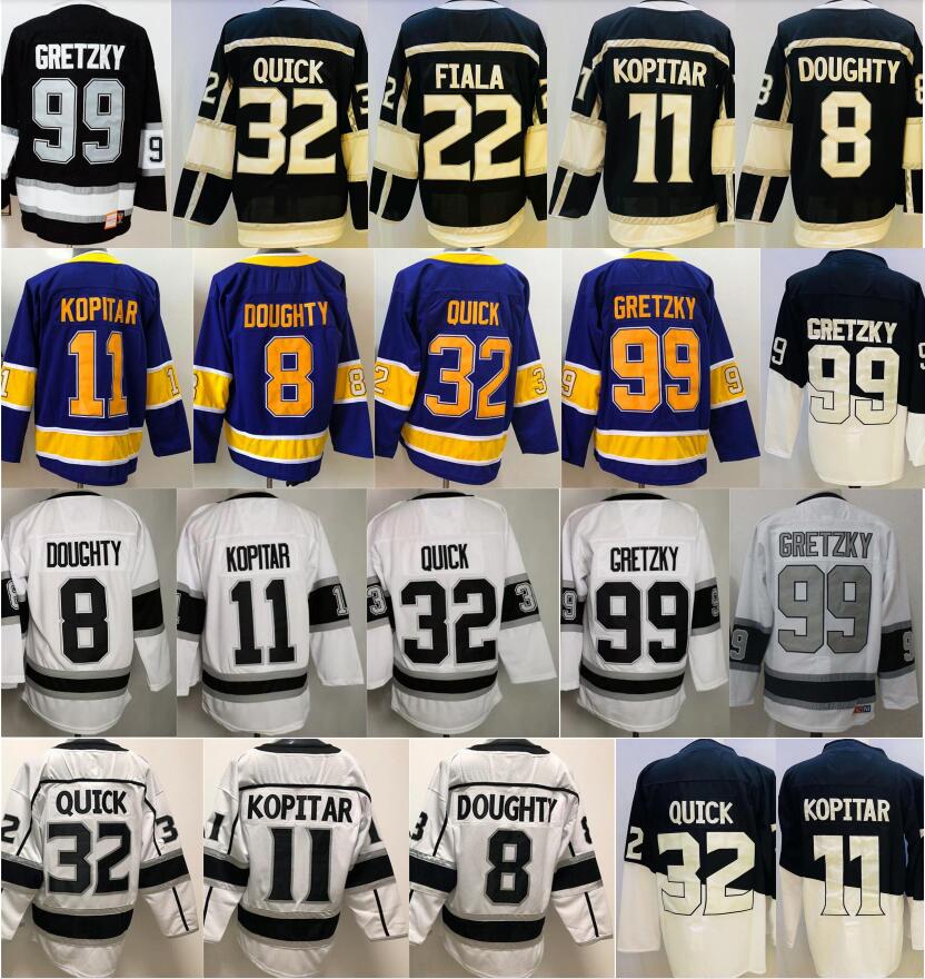 

Men 2023 Reverse Retro 8 Drew Doughty Jersey Blank Ice Hockey 11 Anze Kopitar 32 Jonathan Quick 99 Wayne Gretzky 22 Kevin Fiala Black White Purple All Stitched Sport
