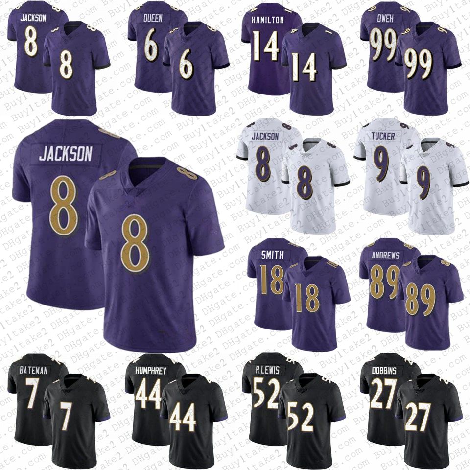

Justin Tucker 18 Roquan Smith Lamar Jackson Football Jerseys Rashod Bateman Odafe Oweh Marlon Humphrey JK Dobbins Lewis Baltimores Raven Mar, Women