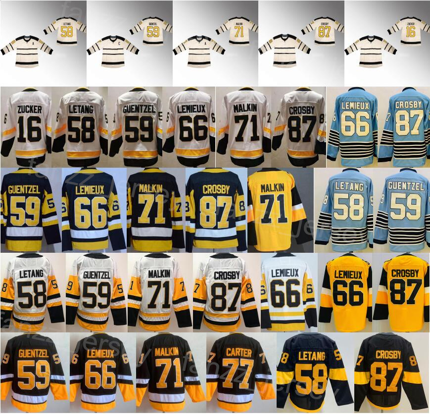 

2023 Winter Classic Hockey 59 Jake Guentzel Jerseys 87 Sidney Crosby 58 Kris Letang 66 Lemieux 71 Evgeni Malkin 16 Jason Zucker Reverse Retro Classics Heritage Team, Alternate black