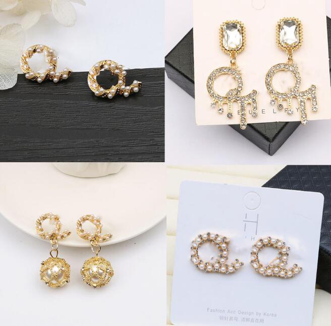 

Luxury Brand Designers Letters Stud 18K Gold Plated Geometric Exaggerate Women Tassel Crystal Rhinestone Pearl Earring Wedding Party Jewerlry