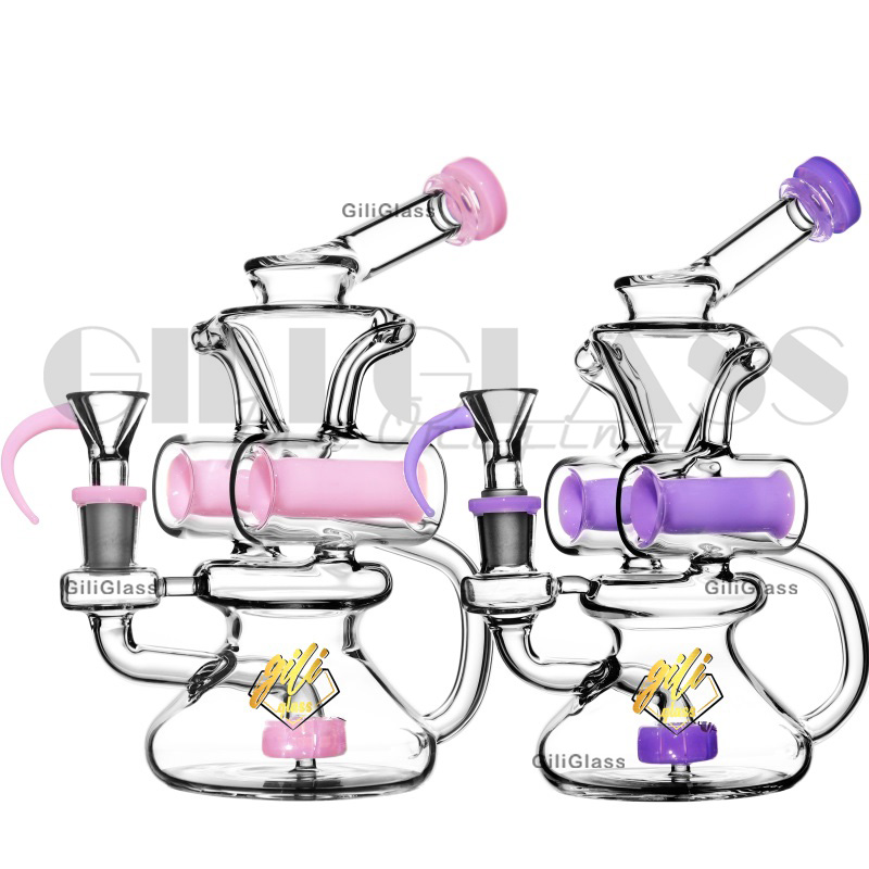 

8 inches hookah recycler pipes Oil Burner Pipes Dab Rigs Beaker Bong Two Funtion Skeleton Bongs Smoking Water Pipe with 14mm Glass Bowl and quartz nail