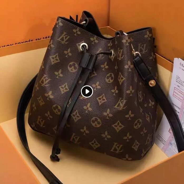 

bag luxurys designers NEONOE BB Bucket Handbags Fashion Women's Bags old flower Purses Women Tote Brand Letter Genuine, Red
