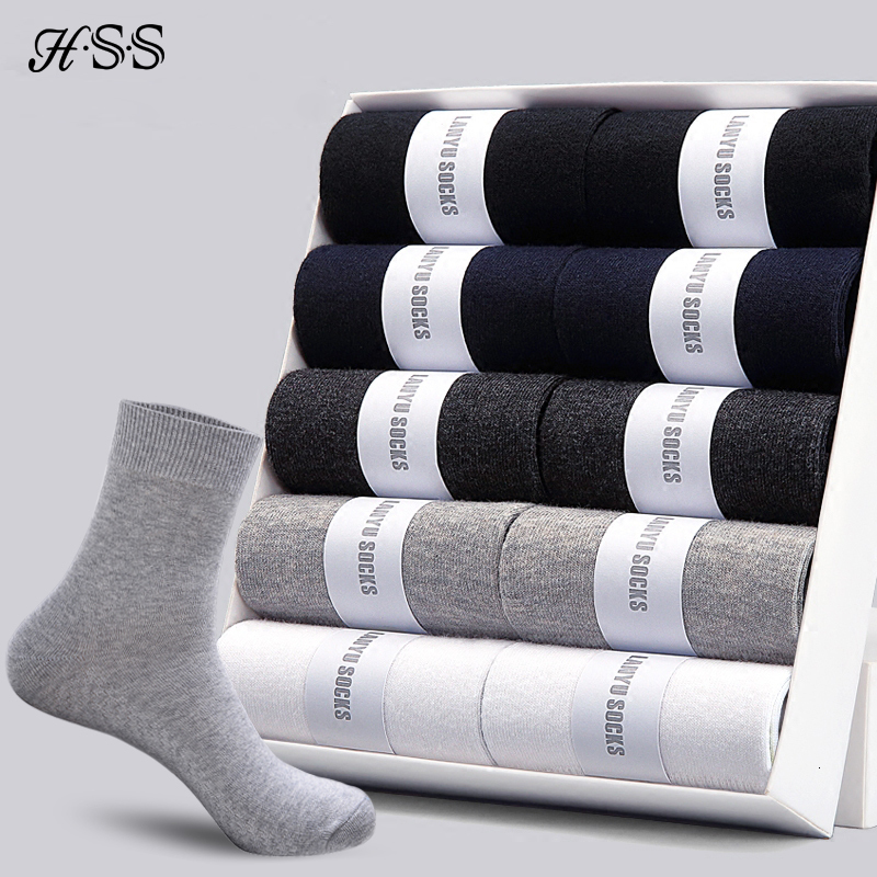 Mens Socks HSS Cotton styles 10 Pairs Lot Black Business Men Breathable Spring Summer for Male US size6512 221130
