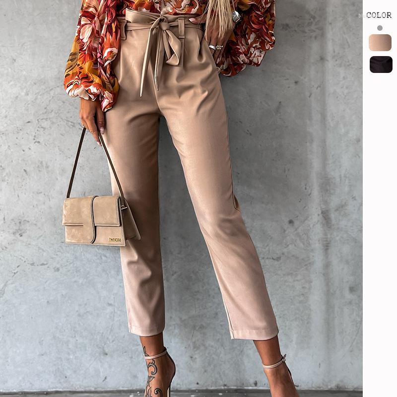 

Women' Pants Tilorraine 2023 Autumn And Winter Temperament European Leisure PU Leather Belt Women' Streetwear Women, Black