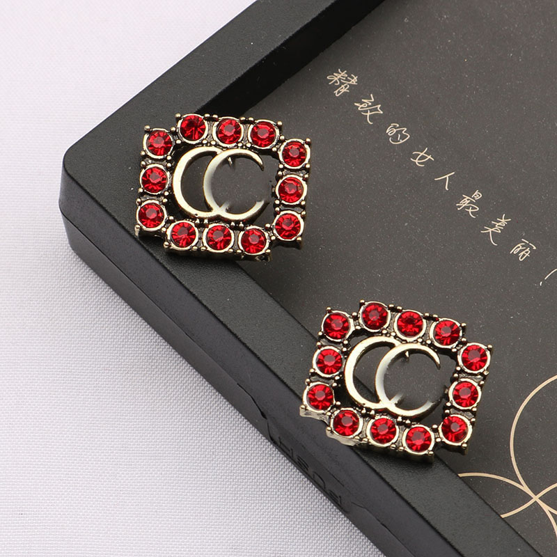 

18K Gold Plated Luxury Brand Designers Double Letters Stud Clip Chain Geometric Famous Women 925 Silver Crystal Rhinestone Earring Wedding Party Jewerlry 3Colors